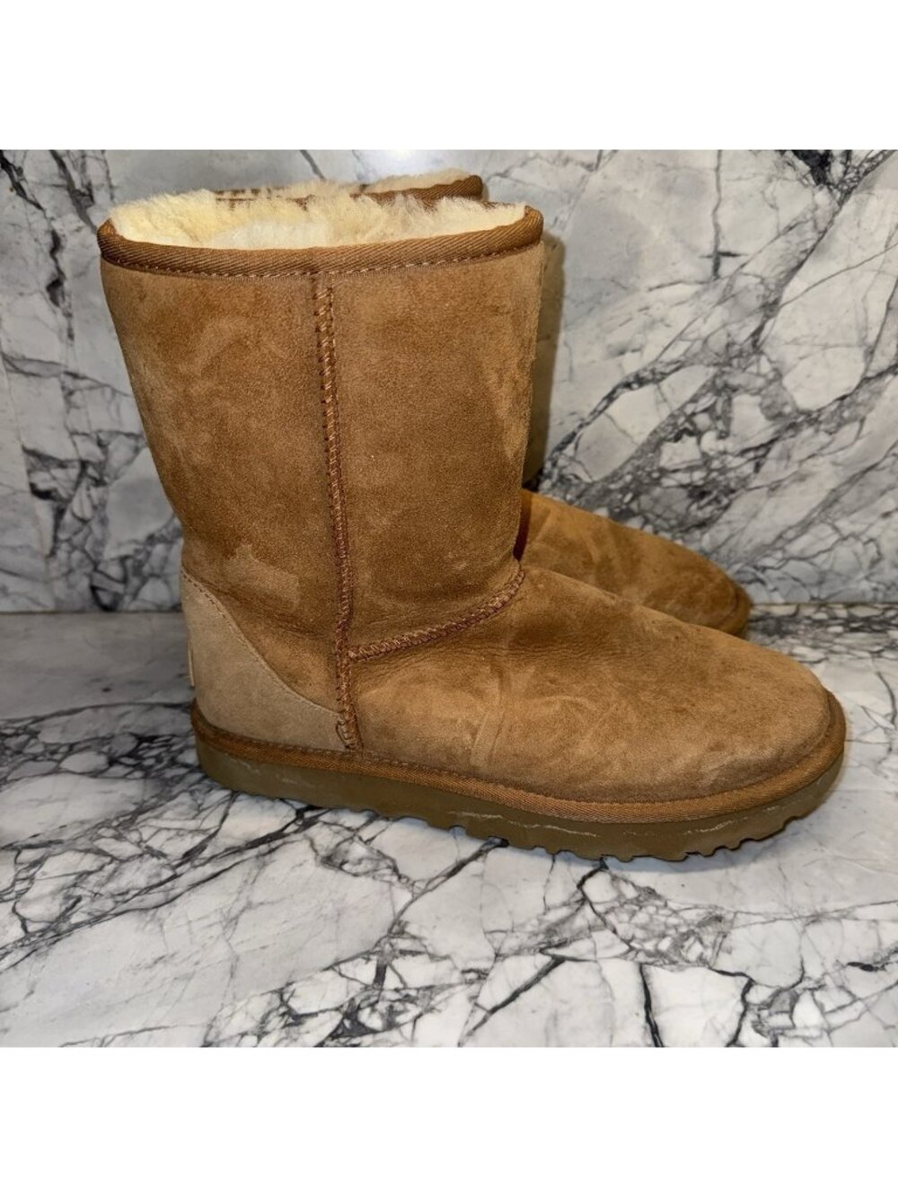 Ugg Boots Womens 8 Classic Short Shearling Brown Suede Fur Pull On